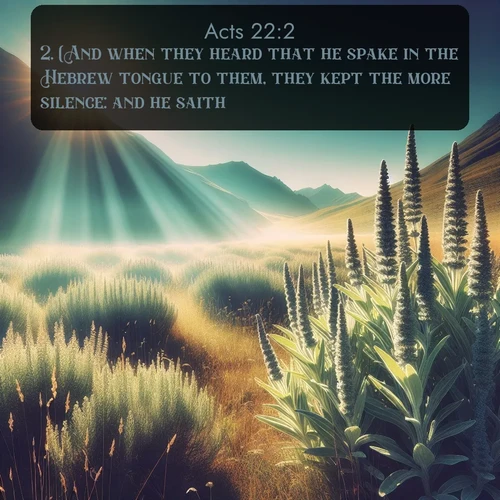 citation biblique : 2. (And when they heard that he spake in the Hebrew tongue to them, they kept the more silence: and he saith,)
 sur fond image nature