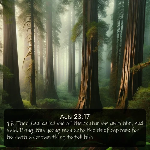 citation biblique : 17. Then Paul called one of the centurions unto him, and said, Bring this young man unto the chief captain: for he hath a certain thing to tell him.
 sur fond image nature