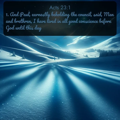 citation biblique : 1. And Paul, earnestly beholding the council, said, Men and brethren, I have lived in all good conscience before God until this day.
 sur fond image nature