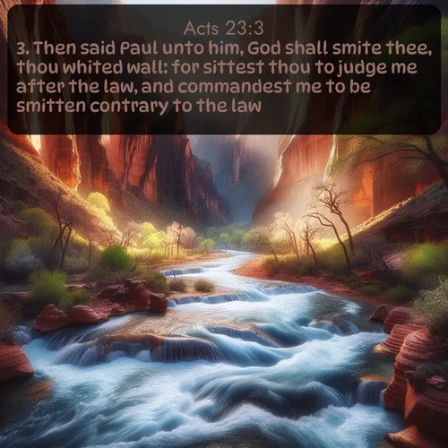 citation biblique : 3. Then said Paul unto him, God shall smite thee, thou whited wall: for sittest thou to judge me after the law, and commandest me to be smitten contrary to the law?
 sur fond image nature