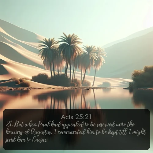 citation biblique : 21. But when Paul had appealed to be reserved unto the hearing of Augustus, I commanded him to be kept till I might send him to Caesar.
 sur fond image nature