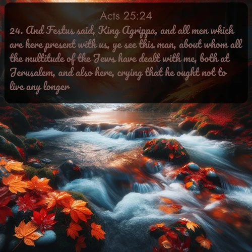 citation biblique : 24. And Festus said, King Agrippa, and all men which are here present with us, ye see this man, about whom all the multitude of the Jews have dealt with me, both at Jerusalem, and also here, crying that he ought not to live any longer.
 sur fond image nature