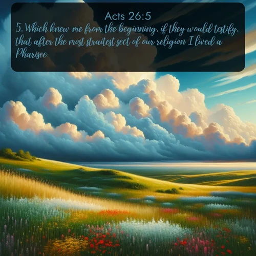 citation biblique : 5. Which knew me from the beginning, if they would testify, that after the most straitest sect of our religion I lived a Pharisee.
 sur fond image nature