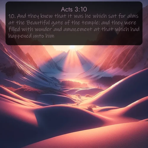citation biblique : 10. And they knew that it was he which sat for alms at the Beautiful gate of the temple: and they were filled with wonder and amazement at that which had happened unto him.
 sur fond image nature