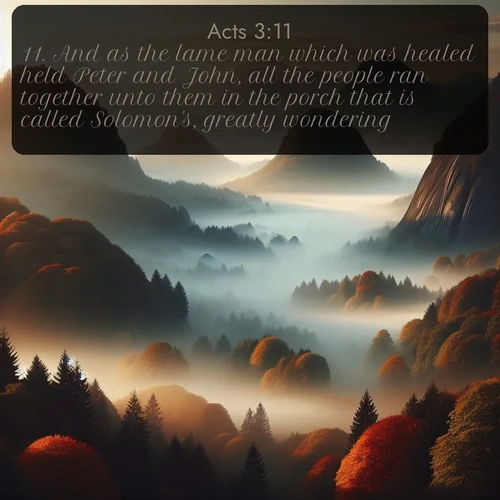 citation biblique : 11. And as the lame man which was healed held Peter and John, all the people ran together unto them in the porch that is called Solomon&#039;s, greatly wondering.
 sur fond image nature