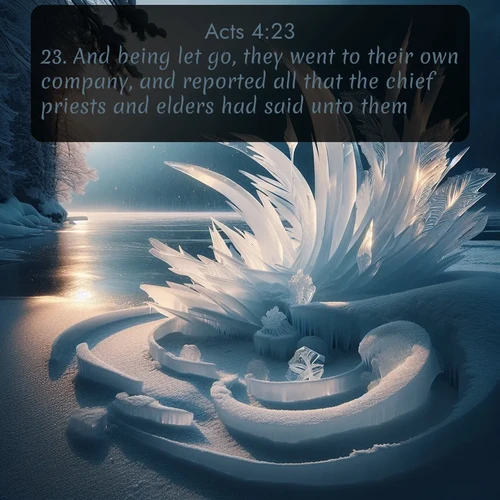 citation biblique : 23. And being let go, they went to their own company, and reported all that the chief priests and elders had said unto them.
 sur fond image nature