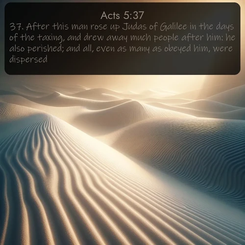 citation biblique : 37. After this man rose up Judas of Galilee in the days of the taxing, and drew away much people after him: he also perished; and all, even as many as obeyed him, were dispersed.
 sur fond image nature