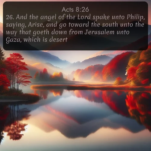 citation biblique : 26. And the angel of the Lord spake unto Philip, saying, Arise, and go toward the south unto the way that goeth down from Jerusalem unto Gaza, which is desert.
 sur fond image nature