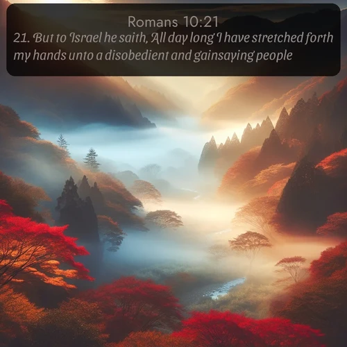 citation biblique : 21. But to Israel he saith, All day long I have stretched forth my hands unto a disobedient and gainsaying people.
 sur fond image nature