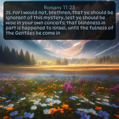 citation biblique : 25. For I would not, brethren, that ye should be ignorant of this mystery, lest ye should be wise in your own conceits; that blindness in part is happened to Israel, until the fulness of the Gentiles be come in.
 sur fond image nature
