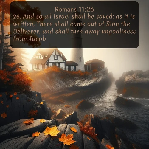 citation biblique : 26. And so all Israel shall be saved: as it is written, There shall come out of Sion the Deliverer, and shall turn away ungodliness from Jacob:
 sur fond image nature