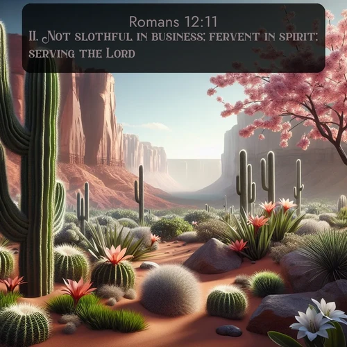 citation biblique : 11. Not slothful in business; fervent in spirit; serving the Lord;
 sur fond image nature
