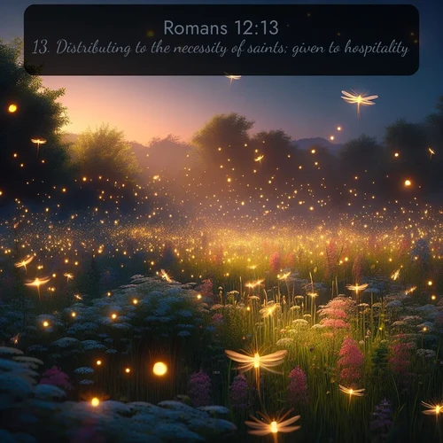 citation biblique : 13. Distributing to the necessity of saints; given to hospitality.
 sur fond image nature