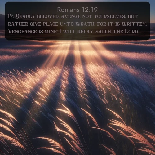 citation biblique : 19. Dearly beloved, avenge not yourselves, but rather give place unto wrath: for it is written, Vengeance is mine; I will repay, saith the Lord.
 sur fond image nature