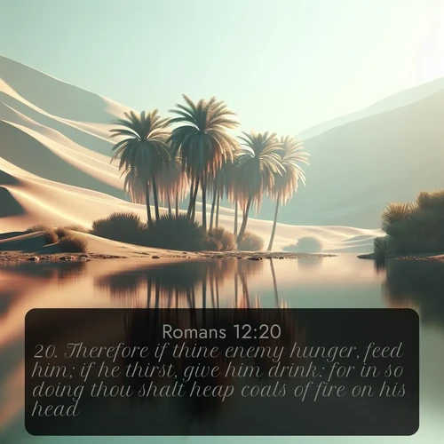 citation biblique : 20. Therefore if thine enemy hunger, feed him; if he thirst, give him drink: for in so doing thou shalt heap coals of fire on his head.
 sur fond image nature