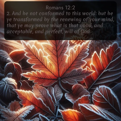 citation biblique : 2. And be not conformed to this world: but be ye transformed by the renewing of your mind, that ye may prove what is that good, and acceptable, and perfect, will of God.
 sur fond image nature