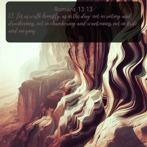 citation biblique : 13. Let us walk honestly, as in the day; not in rioting and drunkenness, not in chambering and wantonness, not in strife and envying.
 sur fond image nature