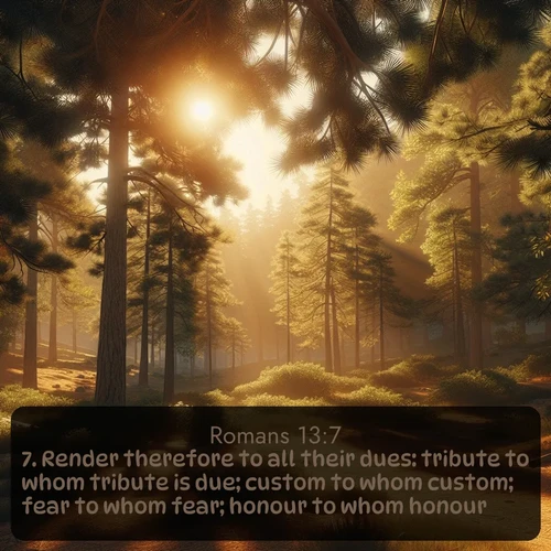 citation biblique : 7. Render therefore to all their dues: tribute to whom tribute is due; custom to whom custom; fear to whom fear; honour to whom honour.
 sur fond image nature