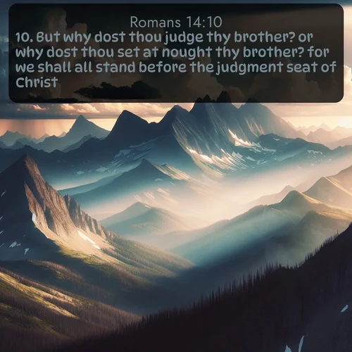 citation biblique : 10. But why dost thou judge thy brother? or why dost thou set at nought thy brother? for we shall all stand before the judgment seat of Christ.
 sur fond image nature