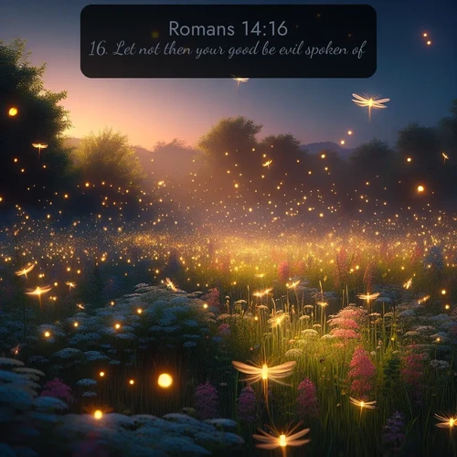 citation biblique : 16. Let not then your good be evil spoken of:
 sur fond image nature