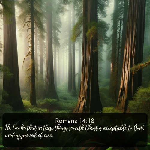 citation biblique : 18. For he that in these things serveth Christ is acceptable to God, and approved of men.
 sur fond image nature