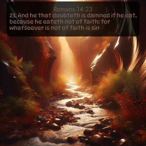 citation biblique : 23. And he that doubteth is damned if he eat, because he eateth not of faith: for whatsoever is not of faith is sin.
 sur fond image nature