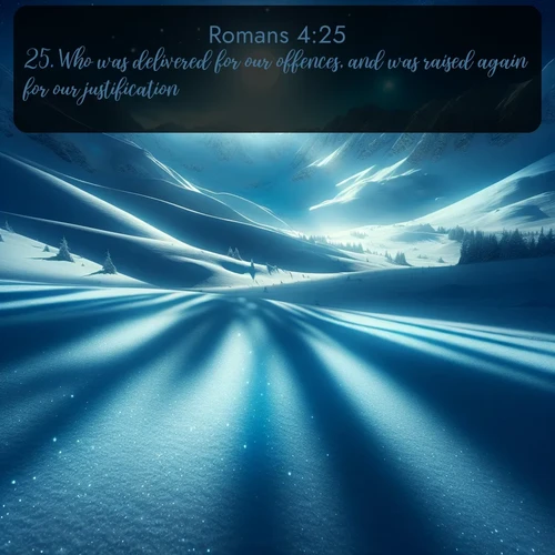 citation biblique : 25. Who was delivered for our offences, and was raised again for our justification.
 sur fond image nature