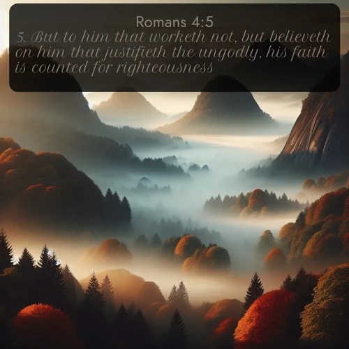 citation biblique : 5. But to him that worketh not, but believeth on him that justifieth the ungodly, his faith is counted for righteousness.
 sur fond image nature