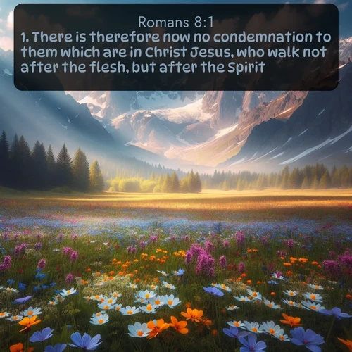 citation biblique : 1. There is therefore now no condemnation to them which are in Christ Jesus, who walk not after the flesh, but after the Spirit.
 sur fond image nature