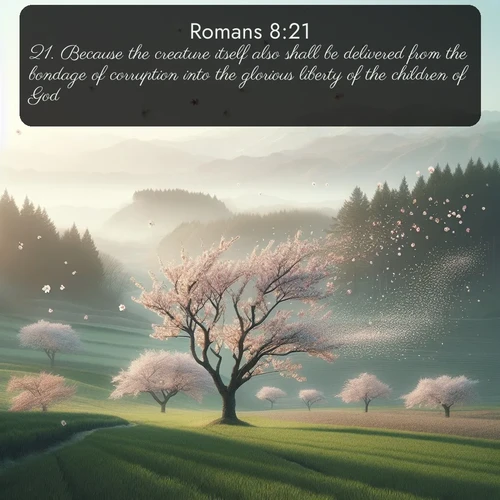 citation biblique : 21. Because the creature itself also shall be delivered from the bondage of corruption into the glorious liberty of the children of God.
 sur fond image nature