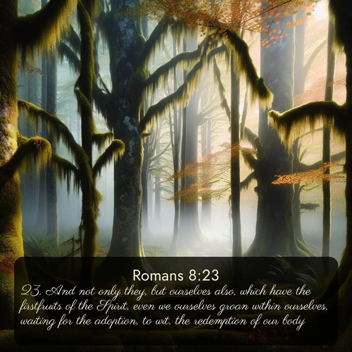 citation biblique : 23. And not only they, but ourselves also, which have the firstfruits of the Spirit, even we ourselves groan within ourselves, waiting for the adoption, to wit, the redemption of our body.
 sur fond image nature