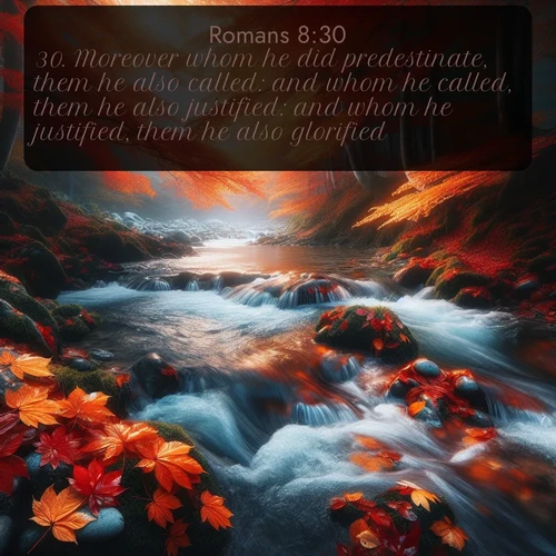 citation biblique : 30. Moreover whom he did predestinate, them he also called: and whom he called, them he also justified: and whom he justified, them he also glorified.
 sur fond image nature