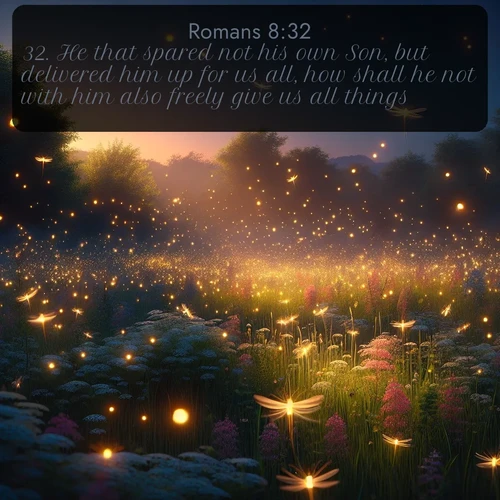 citation biblique : 32. He that spared not his own Son, but delivered him up for us all, how shall he not with him also freely give us all things?
 sur fond image nature
