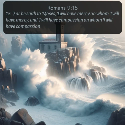 citation biblique : 15. For he saith to Moses, I will have mercy on whom I will have mercy, and I will have compassion on whom I will have compassion.
 sur fond image nature