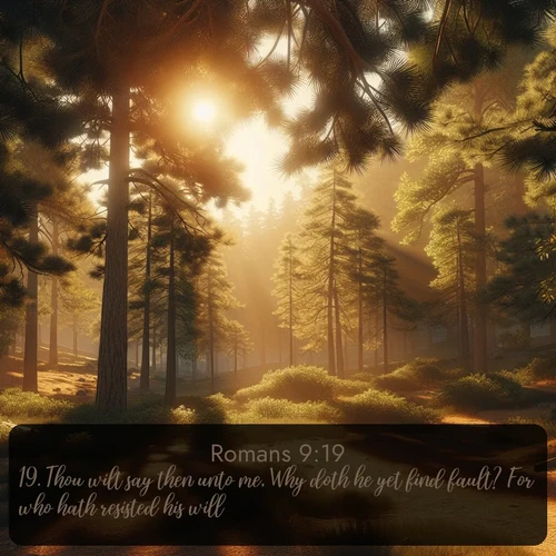citation biblique : 19. Thou wilt say then unto me, Why doth he yet find fault? For who hath resisted his will?
 sur fond image nature