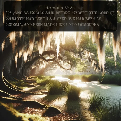 citation biblique : 29. And as Esaias said before, Except the Lord of Sabaoth had left us a seed, we had been as Sodoma, and been made like unto Gomorrha.
 sur fond image nature