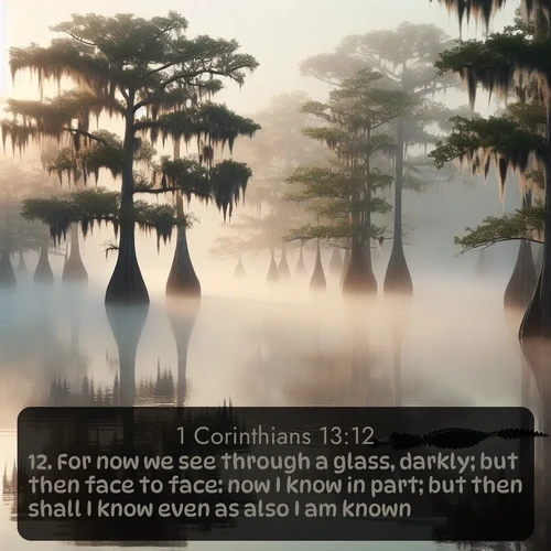 citation biblique : 12. For now we see through a glass, darkly; but then face to face: now I know in part; but then shall I know even as also I am known.
 sur fond image nature