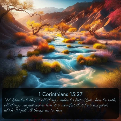 citation biblique : 27. For he hath put all things under his feet. But when he saith, all things are put under him, it is manifest that he is excepted, which did put all things under him.
 sur fond image nature