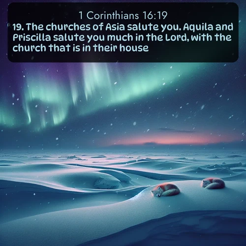 citation biblique : 19. The churches of Asia salute you. Aquila and Priscilla salute you much in the Lord, with the church that is in their house.
 sur fond image nature