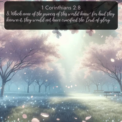 citation biblique : 8. Which none of the princes of this world knew: for had they known it, they would not have crucified the Lord of glory.
 sur fond image nature
