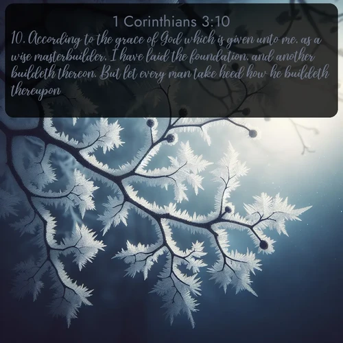 citation biblique : 10. According to the grace of God which is given unto me, as a wise masterbuilder, I have laid the foundation, and another buildeth thereon. But let every man take heed how he buildeth thereupon.
 sur fond image nature