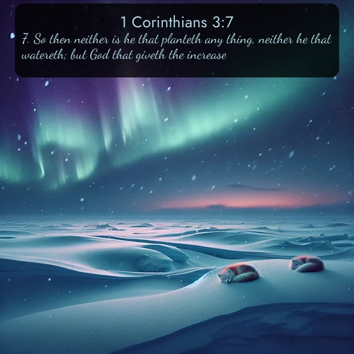 citation biblique : 7. So then neither is he that planteth any thing, neither he that watereth; but God that giveth the increase.
 sur fond image nature