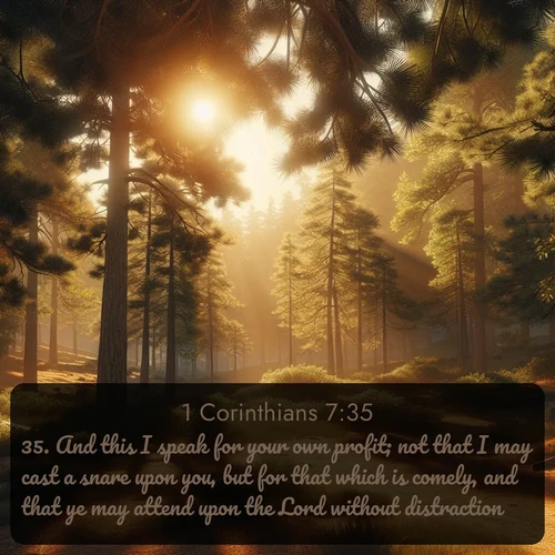 citation biblique : 35. And this I speak for your own profit; not that I may cast a snare upon you, but for that which is comely, and that ye may attend upon the Lord without distraction.
 sur fond image nature