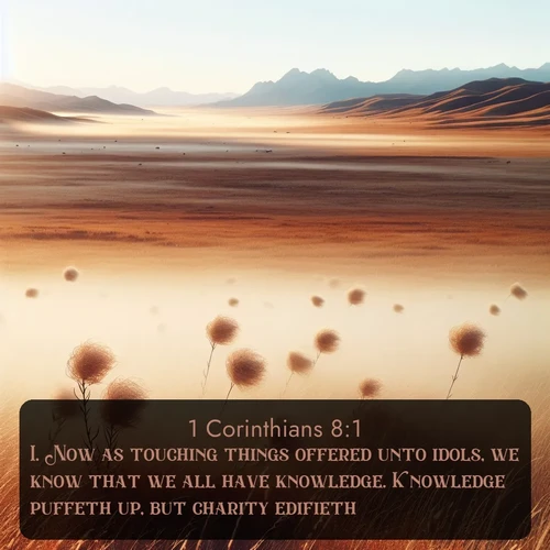 citation biblique : 1. Now as touching things offered unto idols, we know that we all have knowledge. Knowledge puffeth up, but charity edifieth.
 sur fond image nature