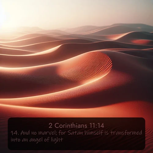 citation biblique : 14. And no marvel; for Satan himself is transformed into an angel of light.
 sur fond image nature