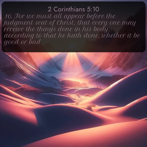 citation biblique : 10. For we must all appear before the judgment seat of Christ; that every one may receive the things done in his body, according to that he hath done, whether it be good or bad.
 sur fond image nature