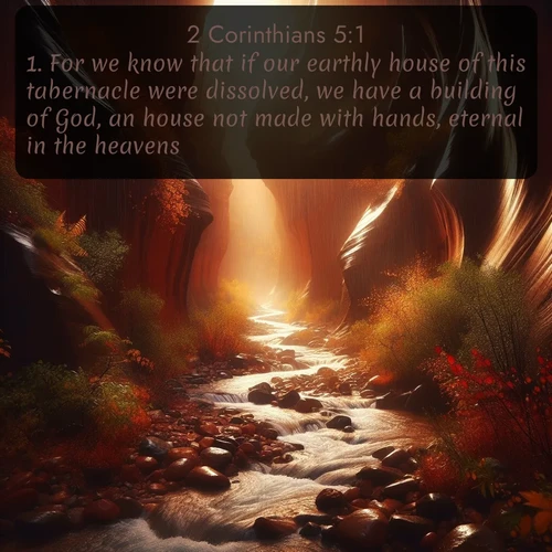 citation biblique : 1. For we know that if our earthly house of this tabernacle were dissolved, we have a building of God, an house not made with hands, eternal in the heavens.
 sur fond image nature