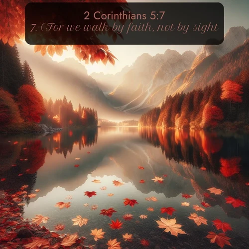 citation biblique : 7. (For we walk by faith, not by sight:)
 sur fond image nature