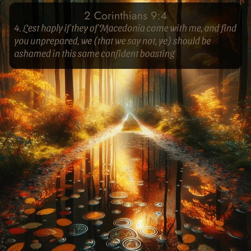 citation biblique : 4. Lest haply if they of Macedonia come with me, and find you unprepared, we (that we say not, ye) should be ashamed in this same confident boasting.
 sur fond image nature