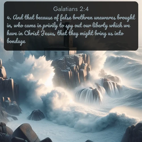 citation biblique : 4. And that because of false brethren unawares brought in, who came in privily to spy out our liberty which we have in Christ Jesus, that they might bring us into bondage:
 sur fond image nature
